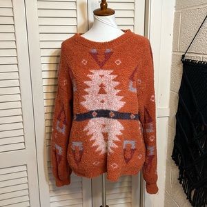 BLUE RAIN M boho print burnt orange sweater